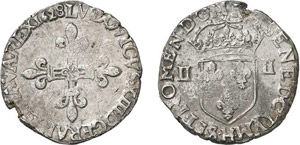 333-France Louis XIII (1610-1643) 1/4 décu ... 