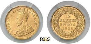 525-Inde Georges V (1910-1936) 15 roupies - ... 