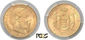 478-Monaco Charles III (1856-1889) 20 francs ... 