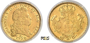 384-Brésil Jean V (1706-1750) 6.400 reis or ... 