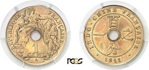 930-Indochine Epreuve en cuivre jaune du 1 ... 