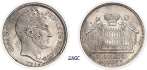 1084-Monaco Honoré V (1819-1841) 5 francs - ... 