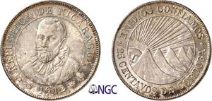 1095-Nicaragua 25 centavos - 1912 H Heaton ... 