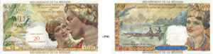 1196-Réunion 1.000 francs surchargé 20 ... 