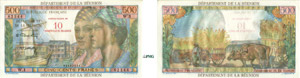 1197-Réunion 500 francs surchargé 10 ... 