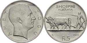 Albanie
Ahmed Zogu (1925-1939)
5 francs sans ... 