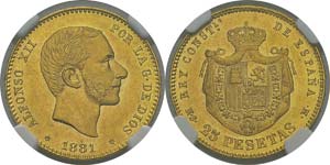  Espagne
Alphonse XII (1874-1885)
25 pesetas ... 