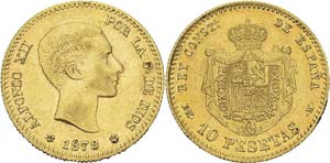  Espagne
Alphonse XII (1874-1885)
10 pesetas ... 