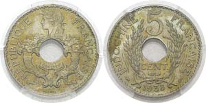 Indochine
5 cent. maillechort - 1938 Paris. ... 