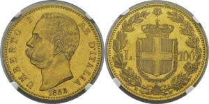 Italie
Umberto Ier (1878-1900) 
100 lires or ... 
