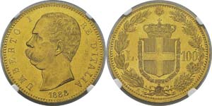 Italie
Umberto Ier (1878-1900) 
100 lires or ... 