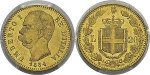 Italie
Umberto Ier (1878-1900) 
20 lires or ... 