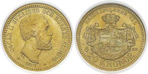 Suède
Oscar II (1872-1907)
20 couronnes or ... 