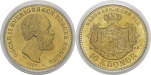 Suède
Oscar II (1872-1907)
10 couronnes or ... 