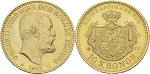 Suède
Oscar II (1872-1907)
10 couronnes or ... 