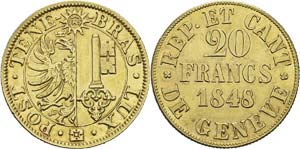 Suisse 
Canton de Genève 
20 francs or - ... 