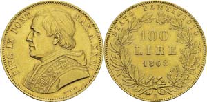 Vatican
Pie IX (1846-1878)
100 lires or - ... 