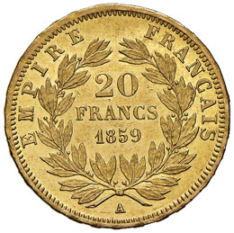 FRANCIA - VENTI FRANCHI 1859 A KM. ... 