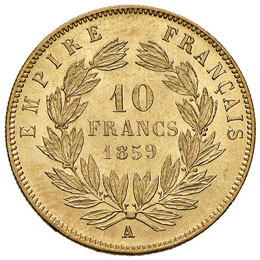 FRANCIA - DIECI FRANCHI 1859 A KM. ... 