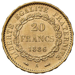 FRANCIA - VENTI FRANCHI 1886 A KM. ... 