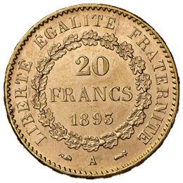 FRANCIA - VENTI FRANCHI 1893 A KM. ... 