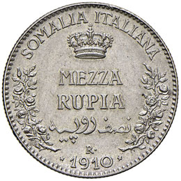 MEZZA RUPIA 1910 PAG. 966  AG  GR. ... 