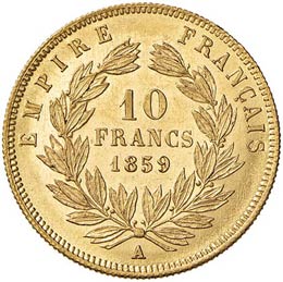 FRANCIA  - DIECI FRANCHI 1859 A ... 