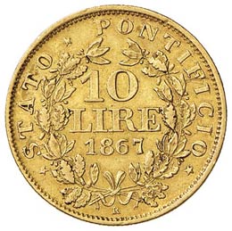ROMA - DIECI  LIRE 1867 A. XXII ... 