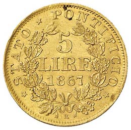 ROMA - CINQUE LIRE 1867 A. XXII ... 