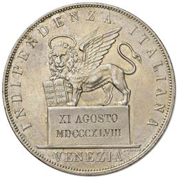 VENEZIA - CINQUE LIRE 1848 AGOSTO ... 