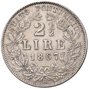 ROMA - DUE E MEZZO LIRE 1867 A. ... 