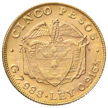 COLOMBIA - CINQUE PESOS 1920 KM. ... 