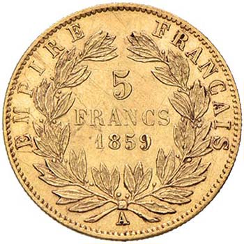 FRANCIA - CINQUE FRANCHI 1859 A ... 
