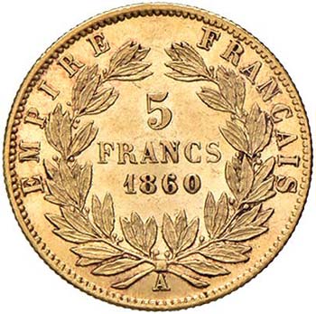 FRANCIA - CINQUE FRANCHI 1860  A ... 