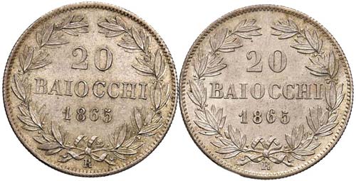 ROMA - VENTI BAIOCCHI 1865 A. XIX  ... 