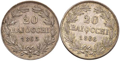 ROMA - VENTI BAIOCCHI 1865 A. XX ... 