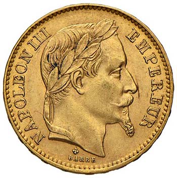 FRANCIA - VENTI FRANCHI 1868 BB ... 
