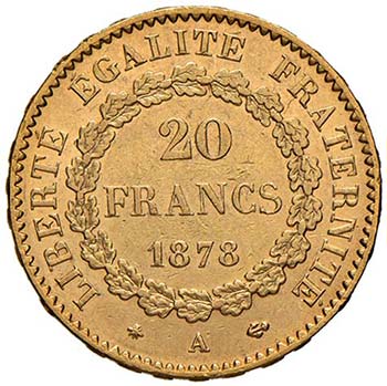 FRANCIA - VENTI FRANCHI 1878 A KM. ... 