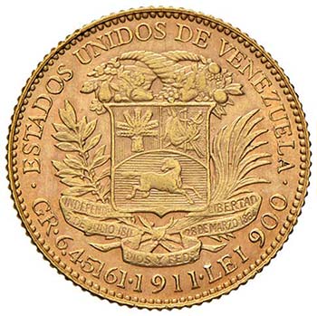 VENEZUELA - VENTI BOLIVARES 1911 ... 