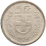 SVIZZERA - CINQUE FRANCHI 1923 HMZ 2-1199C  ... 