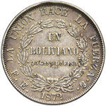 BOLIVIA - BOLIVIANO 1872 KM. 155.4  AG  GR. ... 