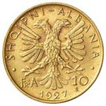 ALBANIA - DIECI FRANCHI 1927 KM. 9  AU  GR. ... 