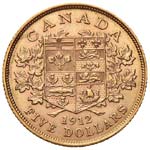 CANADA - CINQUE DOLLARI 1912 KM. 26  AU  GR, ... 