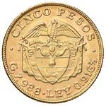 COLOMBIA - CINQUE PESOS 1919 KM. 201.1  AU  ... 