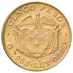 COLOMBIA - CINQUE PESOS 1920 KM. 201.1  AU  ... 