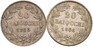 ROMA - VENTI BAIOCCHI 1865 A. XX 1866 A. XX ... 