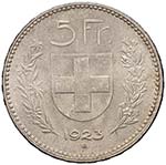 SVIZZERA - CINQUE FRANCHI 1923 KM. 37  AG  ... 