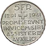 SVIZZERA - CINQUE FRANCHI 1941 KM. 44  AG  ... 