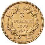 USA - REPUBBLICA - TRE DOLLARI 1868 KM. 84  ... 