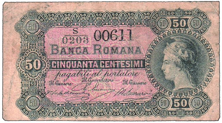 BANCA ROMANA - 50 Cent. 06/11/1872 ... 